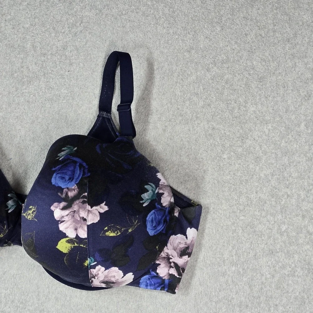 Cacique Women Bra 44DDD Navy Floral T Shirt Underwired Strap Adjustable